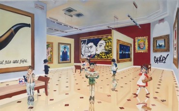 107-3-r Children meet Magritte, Lichtenstien and Warhol, Ceci est l'amour- 100 x 165cm -2018