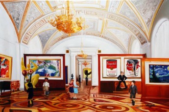 121-7-René, Jean Michel, Yves, Andy, Vincent and the children meet Basquiat, Saint Phalle, Chagall, Klein, Magritte, Warhol and Van Gogh 7-100x150cm-2021