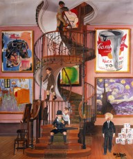 04-156-28-Jean-Michel, Vincent, Pablo, René and Andy Meet Basquiat, Picasso, Warhol, Van Gogh and Magritte 28-100x85cm-2022