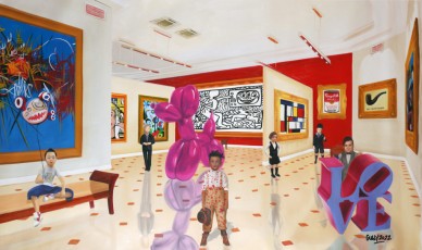 107-22-Takashi, Andy, Jean Michel, Nikki, René and Yves meet Mathieu, Lichtenstein, Miro, Koons, Haring, Mondrian, Warhol, Indiana, Magritte and Basquiat 22-78x130cm-2022