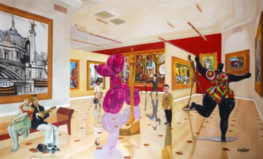 107-24-Jean-Michel, René, Salvador and the children meet Buffet, Koons, Giacometti and Saint Phalle 24-102x170cm-2022