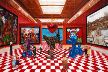 87-23-Andy, René, Nikki, Jean michel and the children meet Combas, Koons, Mathieu, Warhol, Casar and Buffet 23-100x150cm-2022