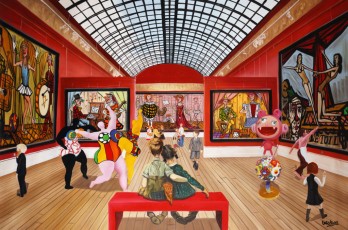 87-30-Andy, Vincent, René, Nikki and the children meet Buffet, Saint Phalle and Murakami 30-100x150cm-2022