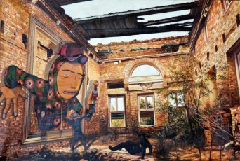 133- Gully and Os Gemeos confronts police in an abandoned place 1-100x150cm-2016