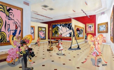 107-4-Children meet Lichtenstein, Giacometti and Leyendecker 100x165cm -2019