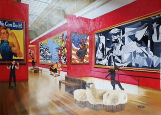 224-3- Yves, René, the children and Gully meet Miller, Lichtenstein, Rockwell, Lalanne and Picasso 3, 133x200cm-2020