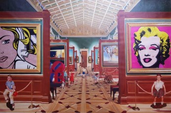 98-4 Rockwell & co meet Lichtenstien, Hopper, Dali, Warhol, Picasso and Indiana v2- 198 x 300 cm - 2018