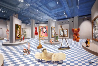 100-6-The children meet Murakami, Lichtenstein, Rodin Koons, Lalanne, Giacometti and Kaws 6-100x150cm-2023