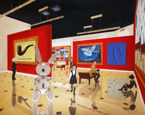 107-28-René, Salavador, Nikki, Andy and the children meet Magritte, Fontana, Chagall, Warhol, and Koons 28 - 115x143cm - 2023