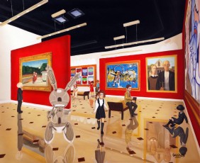 107-29-René, Salavador, Nikki, Andy and the children meet Hopper, Warhol, Basquiat, Wood, Lichtenstein and Koons 29 - 115x143cm - 2023