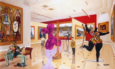 107-30-Jean-Michel, René, Salvador and the children meet Buffet, Koons, Giacometti and Saint Phalle 30-102x170cm-2023