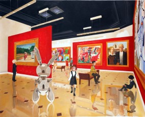 107-31-René, Salavador, Nikki, Andy and the children meet Hopper, Warhol, Basquiat, Wood, Lichtenstein and Koons 31 - 115x143cm - 2023