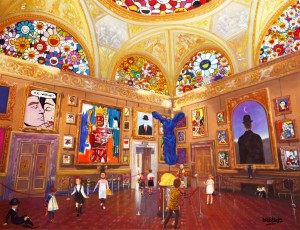 12-108-3-René, Nikki, Fernando, Salvador and Victor meet Klein, Murakami, Lichtenstein, Haring, Basquiat, Magritte, BOtero, Vasarely, Lichtenstein and Picasso 3-60x79cm-22