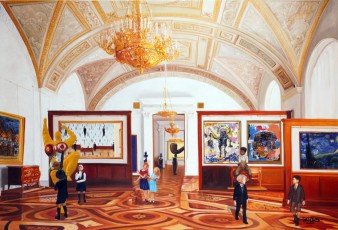 121-10-René, Nikki, Yves, Jean-Michel, Andy and Vincent meet Buffet, Saint Phalle, Magritte, Klein, Basquiat and Van Gogh 10-101x150cm-2023