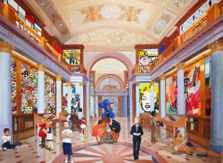 142-7-Keith, Nakashi, René, Andy, Jean-Michel and the children meet Mondrian, Murakami, Basquiat, Picasso, Koons, Jonone, Wharol, Lichtenstein, Magritte and Dali 7-107x150cm-2023