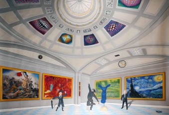 144-3-René, Gully and Andy meet Delacroix, Chagall, Monet, Van Gogh, Klein and Vasarely 3 135x200cm 2022