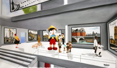 16-1-The children meet Kaws, Delvoye and Buffet 2, 88 x 150 cm-2022