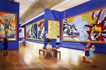 224-19-René, Nikki, Keith, Jean-Michel, Pablo and the children meet Picasso, Haring, Lichtenstein and Pollock 19-100x150cm-2023