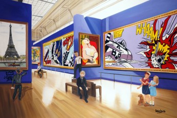 224-21-René, Nikki, Keith, Jean-Michel, Pablo and the children meet Picasso, Haring, Lichtenstein and Pollock 21-100x150cm-2023