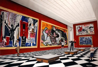 229-2-Jean-Michel, Pablo, Andy and Takashi meet Miro, Kandinsky, Hartung and Marfaing 2-100x145cm-2022 copie