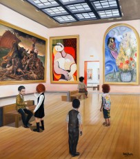 230-1-Salvador, Niki, Yves, Jackson and Jean-Michel meet, Géricault, Picasso and Chagall 1-100x113cm-2023