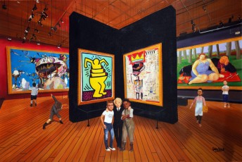 235-3-Pablo, Vincent, Keith, Andy, Jean-Michel-Fernando and Takashi meet Murakami, Haring, Basquiat and Botero 3-99x150cm-2023