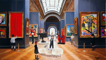 303-1 Pablo, Andy, Nikki, Yves, Keith, Jean-Michel and René meet Warhol, Piccasso, Fontana, Botero, Basquiat, Klein, César, Haring, Pollock, Indiana and Dali 1-90x160cm-2023