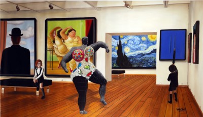 73-3-Nikki and René meet Magritte, Botero, Van Gogh, Saint Phalle and Fontana 3 100x177cm-2022