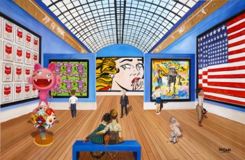87-22-Keith, Andy, Jean Michel and the Children meet Warhol, Haring, Murakami, Lichtenstein and Basquiat 22-98x150cm-2022