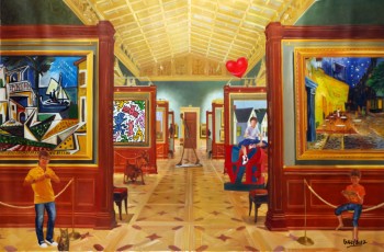 98-17-The children meet Picasso, Haring, Van Gogh, Giacometti, Hopper, Indiana 17-98x150cm-2022